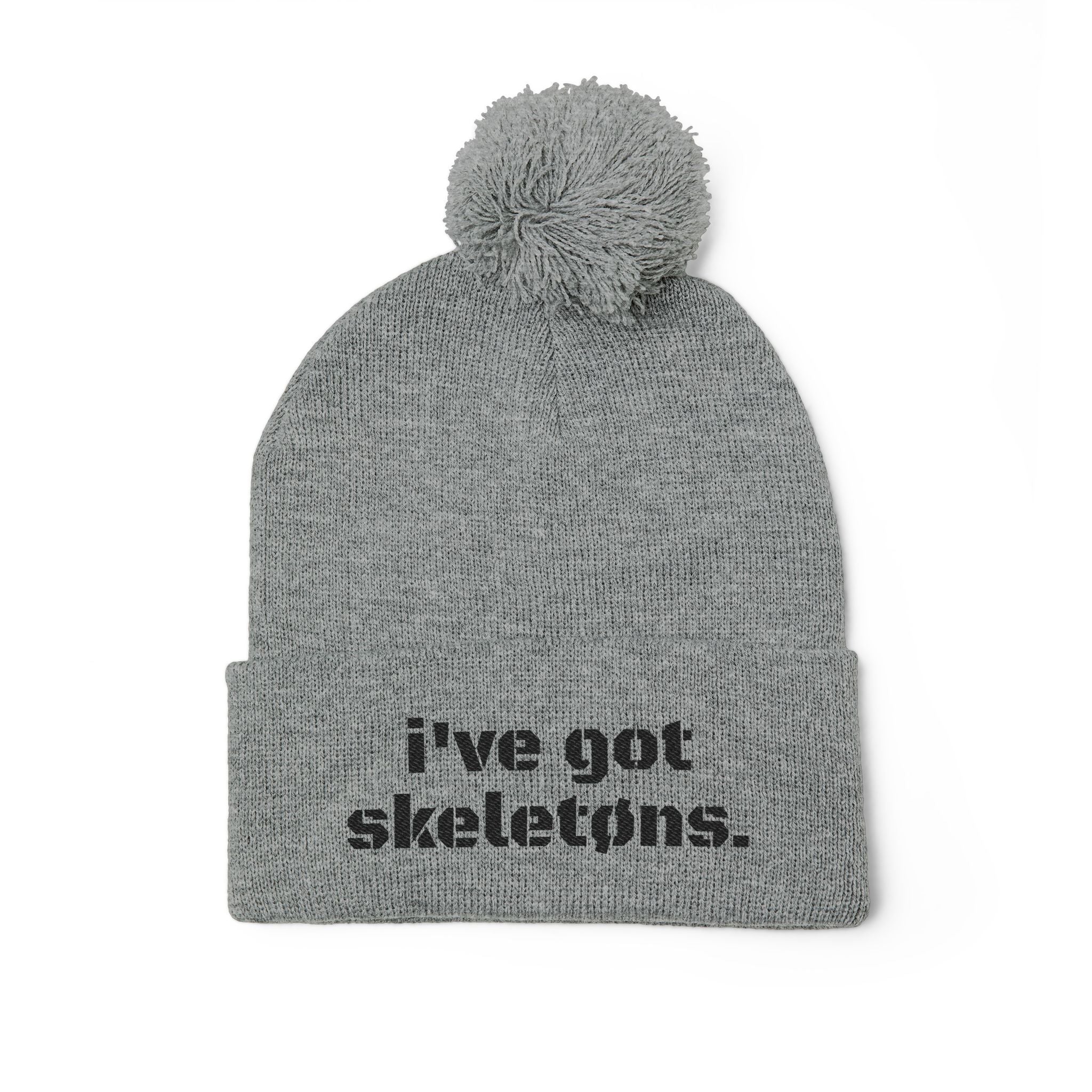 "SK3L3TØNS" Embroidered Pom-Pom Beanie