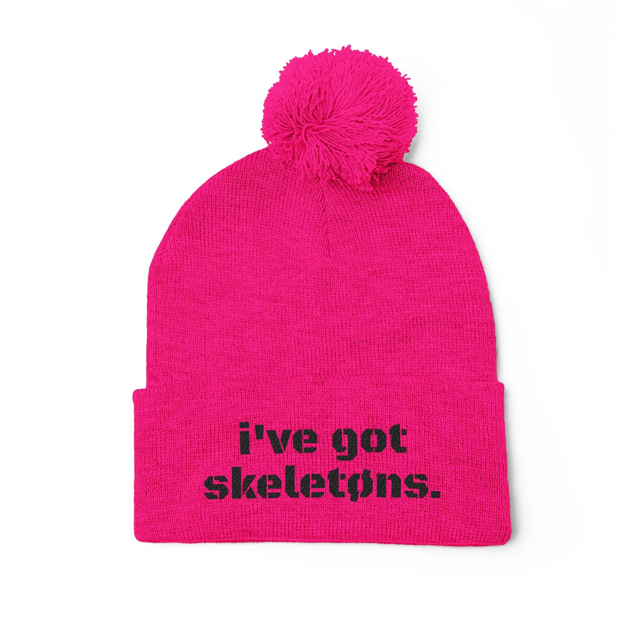 "SK3L3TØNS" Embroidered Pom-Pom Beanie
